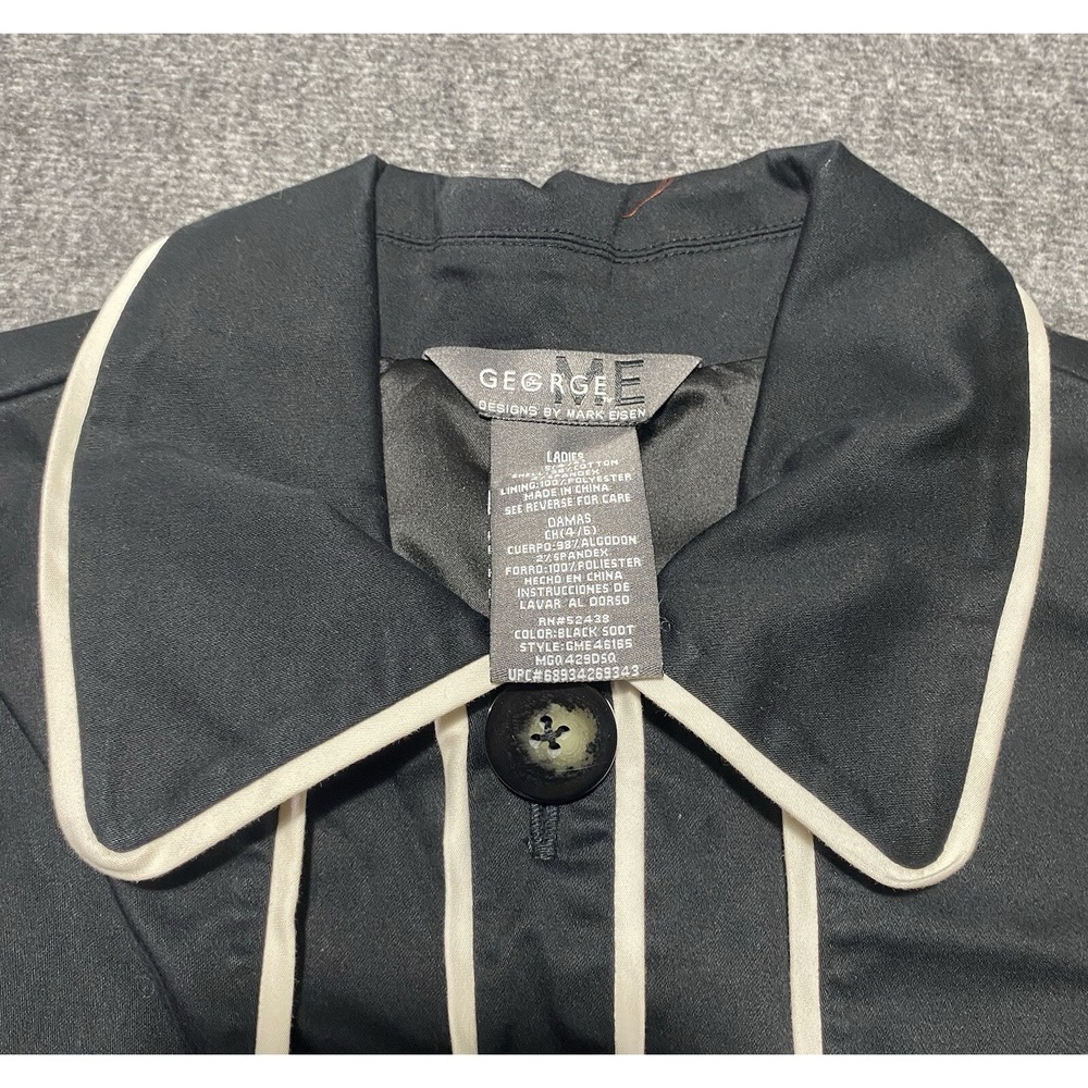 Vintage Black Trench Coat George ME By Mark Eisen Size S-4/6 - Picture 2 of 7